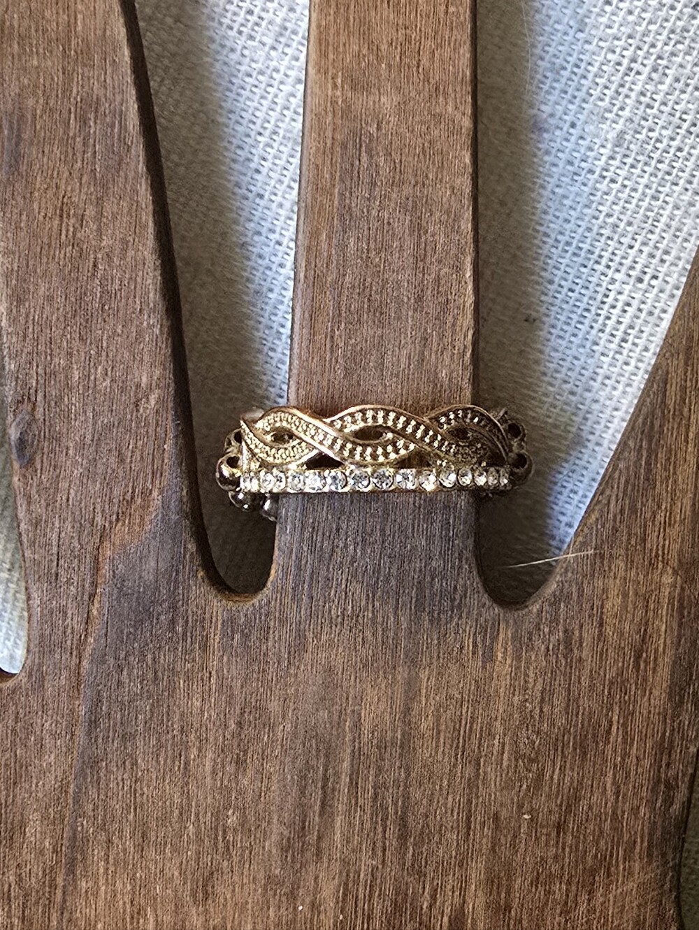 Gold-Tone Braided and Crystal Accent Stackable Ring